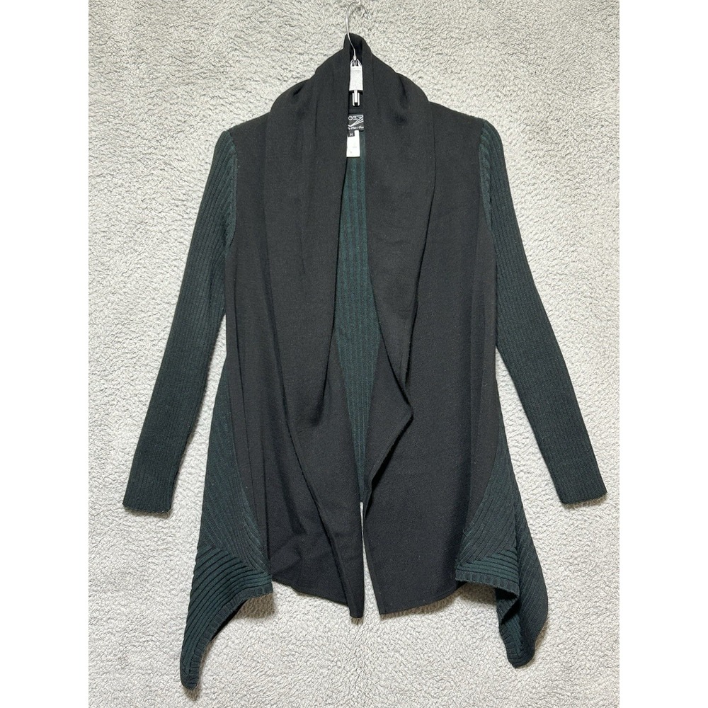 Angel by Sabri Ozel Open Front Cardigan Green & Black Italian Yarn Sz M Boho
